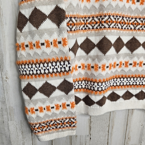 Style & Co Women's Fair Isle Pullover Sweater Brown Orange NWT Size Large Petite - Picture 9 of 11